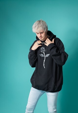 OVERSIZED ROSE OF PASSION HOODIE IN BLACK