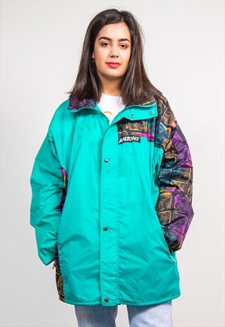 VINTAGE 90'S TURQUOISE CRAZY PATTERN CAGOULE JACKET COAT