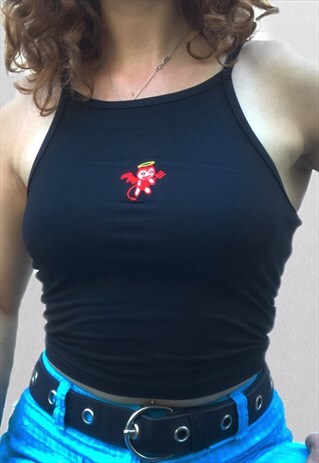 VINTAGE 90S BLACK STRAPPY DEVIL TOP