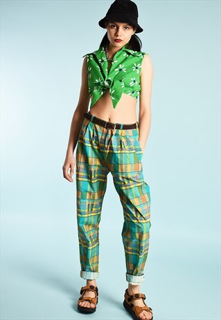 70'S RETRO DEADSTOCK CHECKED HIGHWAISTED FESTIVAL TROUSERS