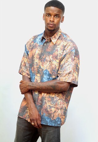 1990'S VINTAGE OVERSIZED 'HISTORY' THEMED PRINT SHIRT