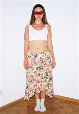 Vintage 00s floral midi skirt in beige