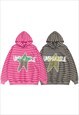 HORIZONTAL STRIPE HOODIE UNSHAKABLE SLOGAN PULLOVER TOP PINK