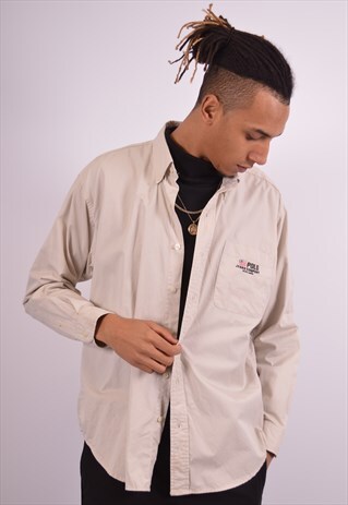 RALPH LAUREN MENS VINTAGE SHIRT LARGE BEIGE 90S