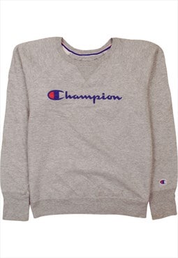 Vintage 90's Champion Sweatshirt Spellout Crew Neck Grey