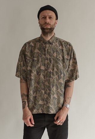 VINTAGE 70S MOSS GREEN SHIRT IN PATTERN
