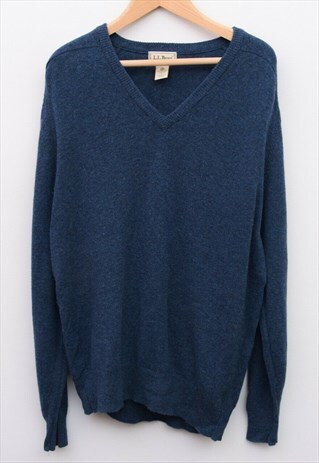 L L BEAN VTG MEN'S L WOOL KNITTED V NECK SWEATER JUMPER