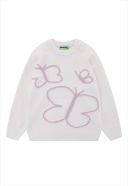 Fluffy sweater knitted butterfly patch jumper skater top