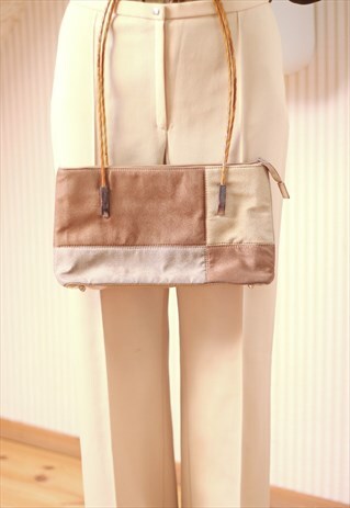 LIGHT BROWN AND BEIGE RECTANGULAR HANDBAG