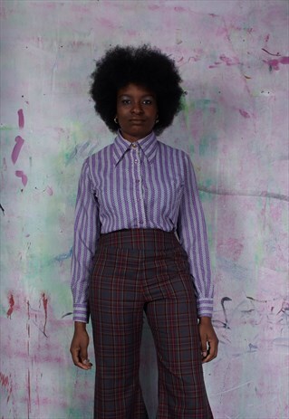 VIOLET AND GREY 70S SHIRT.
