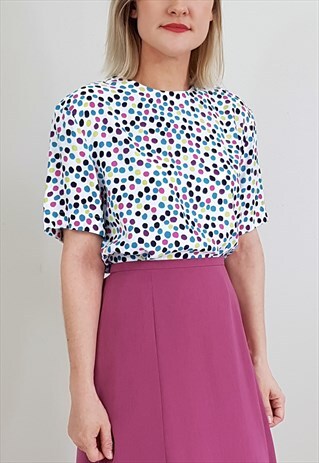 VINTAGE 80'S MULTI COLOUR POLKA DOT TOP