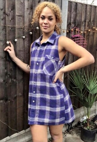 VINTAGE 90S PLAID SHIRT DRESS WESTERN PREPPY STYLE 