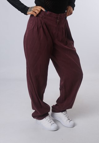 HIGH WAISTED TROUSERS PLAIN TAPERED LONG LEG UK 14 16 (GJ4N)