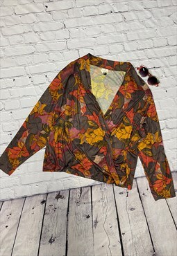 Vintage Patterned Wrap Over Style Top