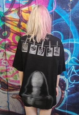 Ghost eye print t-shirt creepy Goth tee rocker top in black