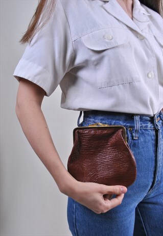 VINTAGE WOMAN 80S BROWN COIN BAG