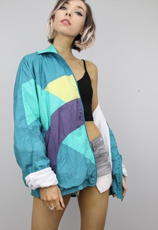 VINTAGE 80S 90S OVERSIZED SHELL SUIT FESTIVAL JACKET