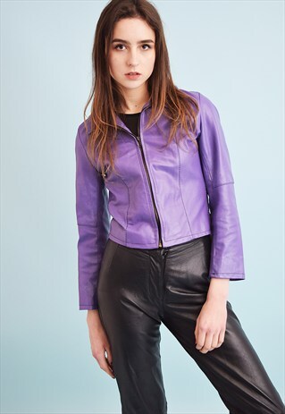 90'S RETRO FAUX LEATHER SCANDI CROPPED JACKET TOP