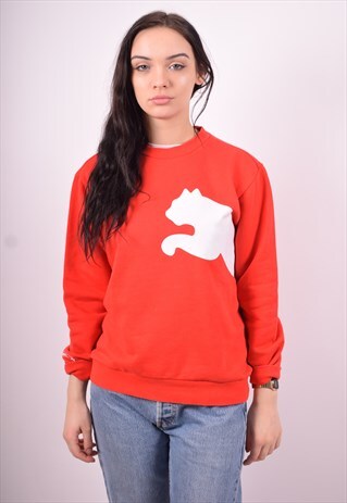 PUMA WOMENS VINTAGE SWEATSHRT JUMPER XL RED 90'S