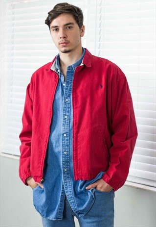 VINTAGE POLO RALPH LAUREN HARRINGTON JACKET LOGO 90S L 22.6
