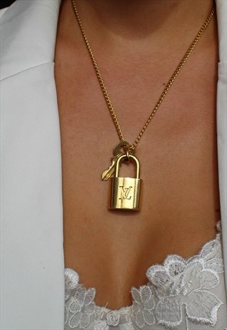 Reworked Vintage Chunky Louis Vuitton Padlock Necklace Silver Necklace
