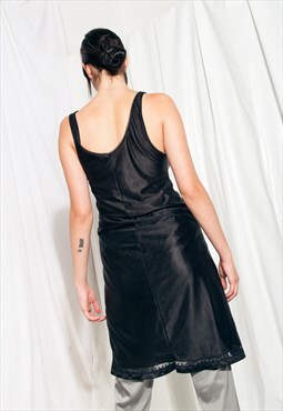 Vintage Slip Dress 60s Black Lace Festival Nightgown Mini