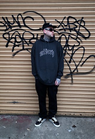 OLD ENGLISH RHINESTONE HOODIE IN WASHED BLACK