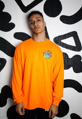 LONG SLEEVE THROWBACK T-SHIRT IN LUMINOUS ORANGE