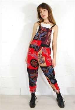 Patchwork Cotton Dungarees Full Length