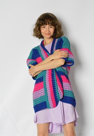 VINTAGE 90S COLOURFUL CROCHET CARDIGAN JACKET