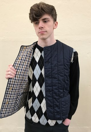 90S VINTAGE AQUASCUTUM REVERSIBLE GILET BODYWARMER