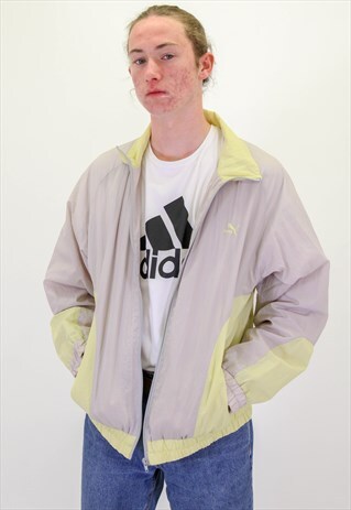 VINTAGE PUMA PATTERN SHELL JACKET IN GREY YELLOW XL