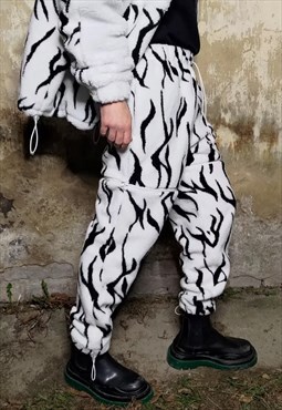 Zebra fleece joggers handmade detachable gothic overalls