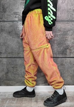 Faux fur trousers joggers handmade color changing overalls