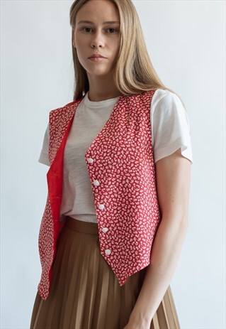 VINTAGE 80S FLORAL VEST IN RED