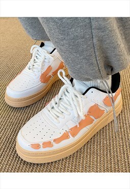Bone patch sneakers skeleton trainers in orange