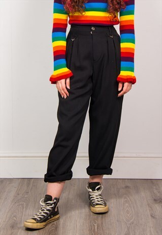 VINTAGE 90'S BLACK TAPERED HIGH WAIST TROUSERS
