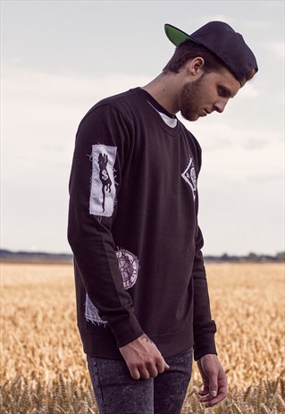 ART DISCO 'UNKNOWN TREASURES' PATCHED SWEATSHIRT IN BLACK