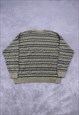 VINTAGE KNITTED JUMPER ABSTRACT PATTERNED GRANDAD SWEATER