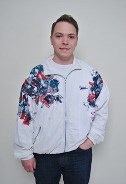 White color sport wear jacket, 90s patterned festival jacket