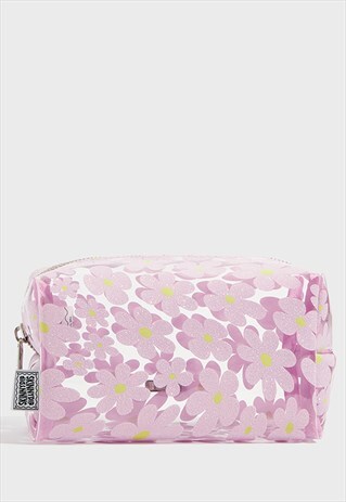 SKINNYDIP LONDON WARPED LILAC GLITTER FLOWER MAKEUP BAG