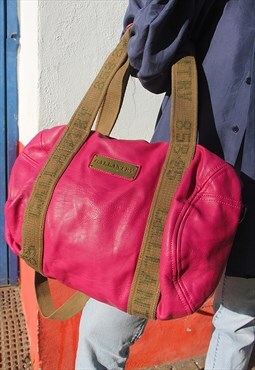 Bright Pink Real Leather Holdall Bag