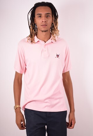 POLO RALPH LAUREN MENS VINTAGE POLO SHIRT MEDIUM PINK 90S
