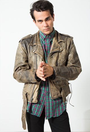 VINTAGE BIKER LEATHER JACKET / S13