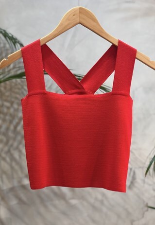 RED THICK STRAP CROSS BACK KNIT TANK