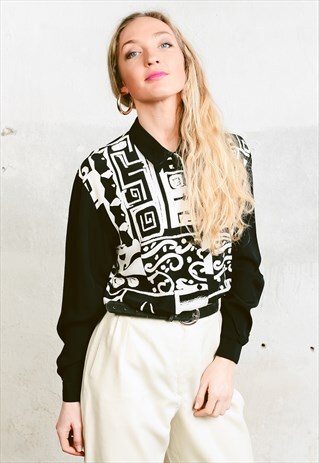 VINTAGE 80S 90S BLACK AND WHITE PATTERN SHIRT