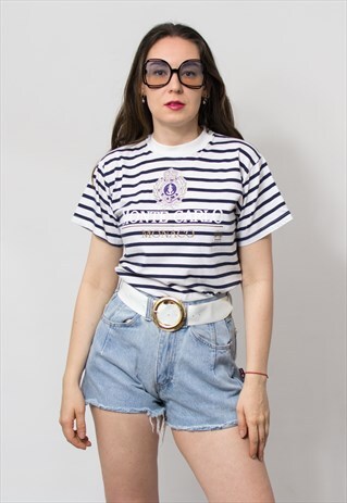 VINTAGE MONTE CARLO T-SHIRT MONACO MARINE STRIPED NAUTICAL