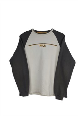 Vintage Fila yellow line Sweatshirt in Grey M