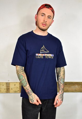 VINTAGE 90S CAPE TOWN NAVY BLUE SOUVENIR T SHIRT