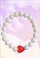 Red Love Heart White Onyx Beaded Gemstone Bracelet